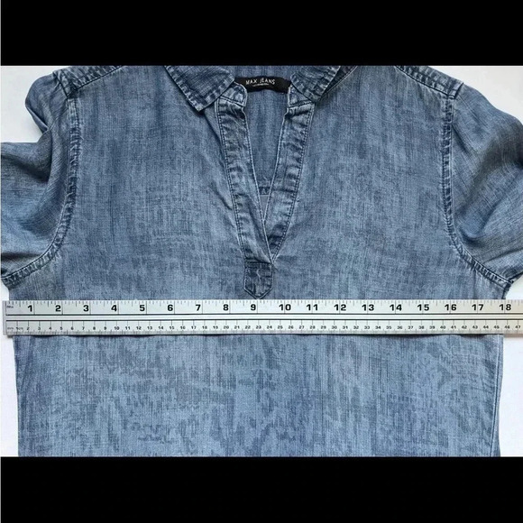 Max Jeans Women's Chambray Dress Blue Denim Dress Roll Tab Sleeves Collar - Sz 4 - Picture 8 of 10